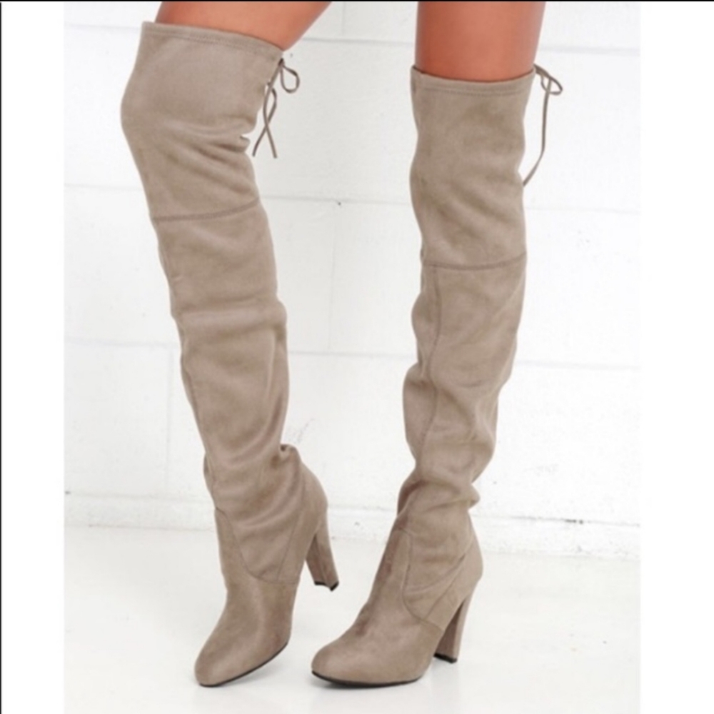 Over the knee gray suede boots